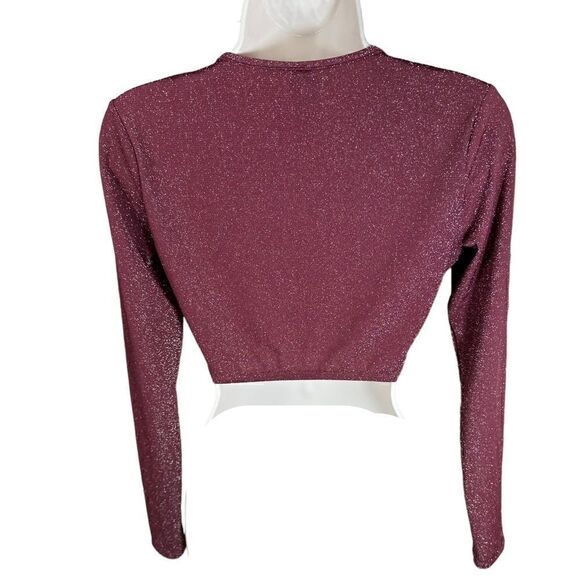 Savage X Fenty Red Burgundy Shimmer Sleep & Shine Long-Sleeve Cropped Top - Picture 5 of 8